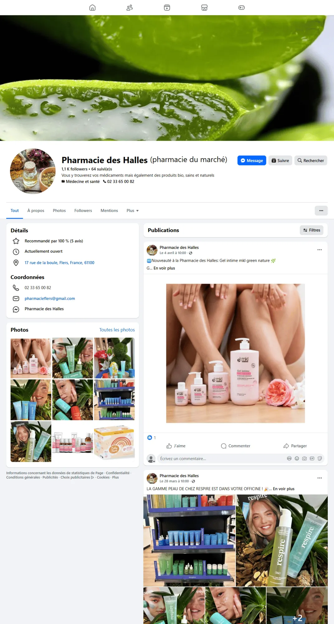 Page Facebook Pharmacie des Halles